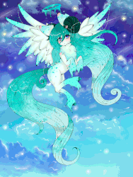 Size: 1500x2000 | Tagged: safe, artist:niniibear, fly, pegasus, pony, animated, blue, blushing, chest fluff, cloud, customized toy, cute, female, fluffy, flying, gif, green, halo, irl, neon, photo, sky, solo, toy, turquoise, white, wings