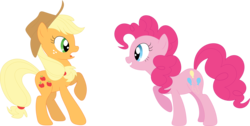 Size: 3585x1802 | Tagged: safe, artist:porygon2z, applejack, pinkie pie, g4, the last roundup, grin, raised hoof, simple background, smiling, surprised, transparent background, vector