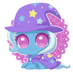 Size: 600x600 | Tagged: safe, artist:exceru-karina, trixie, pony, unicorn, g4, chibi, cute, diatrixes, female, hnnng, looking at you, simple background, solo, transparent background, weapons-grade cute