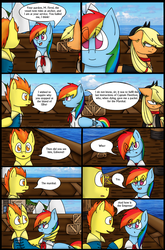 Size: 1280x1944 | Tagged: safe, artist:stuflox, applejack, rainbow dash, spitfire, comic:the count of monte rainbow, the count of monte rainbow, g4, clothes, comic, danglajacks, danglars, pierre morel, rainbow dantes, ship, the count of monte cristo