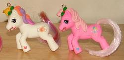 Size: 534x259 | Tagged: safe, photographer:tradertif, pinkie pie (g3), sunny daze (g3), g3, christmas, irl, merchandise, misleading thumbnail, ornament, ornaments, photo