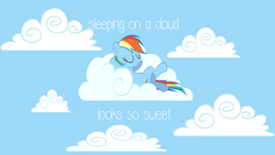 Size: 1600x900 | Tagged: safe, artist:lifetimebrony, rainbow dash, pegasus, pony, g4, cloud, crossed legs, eyes closed, female, mare, relaxing, sky, sleeping, solo, vector, wallpaper