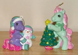 Size: 521x370 | Tagged: safe, photographer:tradertif, fizzy pop, minty, g3, christmas, irl, merchandise, ornament, ornaments, photo