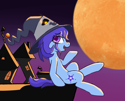 Size: 1280x1041 | Tagged: safe, artist:rivibaes, oc, oc only, hat, moon, solo, witch hat