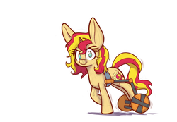 Size: 1280x886 | Tagged: safe, artist:heir-of-rick, sunset shimmer, pony, unicorn, g4, cute, female, handicapped, looking at you, mare, paraplegic mare, shimmerbetes, simple background, solo, wheelchair, white background, x-men