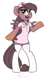Size: 708x1134 | Tagged: safe, artist:dativyrose, oc, oc only, oc:star burst, pegasus, pony, semi-anthro, clothes, nurse outfit, socks, solo, stockings, thigh highs