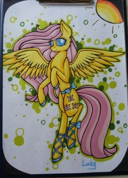 Size: 1905x2625 | Tagged: safe, artist:lshine, fluttershy, g4, bow, female, solo, sun