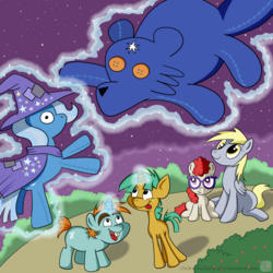 Size: 1000x1000 | Tagged: safe, artist:swanlullaby, derpy hooves, snails, snips, trixie, twist, pony, unicorn, ursa minor, g4, doll, toy, trixie's fans