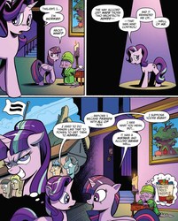 Size: 1076x1336 | Tagged: safe, artist:andypriceart, idw, spike, starlight glimmer, twilight sparkle, alicorn, pony, chaos theory (arc), g4, spoiler:comic, spoiler:comic48, accord (arc), continuity, golden oaks library, grin, our town, part the first: from chaos comes order, smiling, twilight sparkle (alicorn)