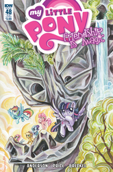 Size: 791x1200 | Tagged: safe, artist:sara richard, idw, angel bunny, applejack, discord, fluttershy, pinkie pie, rainbow dash, rarity, twilight sparkle, alicorn, pony, chaos theory (arc), g4, spoiler:comic, spoiler:comic48, accord (arc), cover, mane six, part the first: from chaos comes order, twilight sparkle (alicorn)