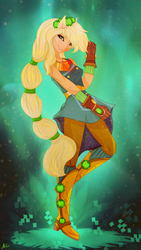 Size: 1500x2666 | Tagged: safe, artist:mirtalimeburst, applejack, equestria girls, g4, my little pony equestria girls: legend of everfree, boots, cowboy boots, crystal guardian, female, high heel boots, ponied up, shoes, solo