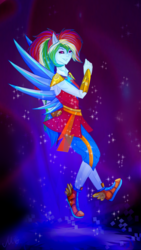 Size: 918x1632 | Tagged: safe, artist:mirtalimeburst, rainbow dash, equestria girls, g4, my little pony equestria girls: legend of everfree, clothes, crystal guardian, crystal wings, dress, female, ponied up, solo