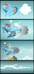 Size: 1063x2277 | Tagged: safe, artist:culu-bluebeaver, rainbow dash, pegasus, pony, comic:the six-winged serpent, g4, cloud, comic, element of loyalty, female, kicking, ponyville, solo, thunder