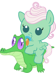 Size: 786x1017 | Tagged: safe, artist:red4567, gentle breeze, gummy, pony, flutter brutter, g4, baby, baby pony, cute, pacifier, ponies riding gators, riding