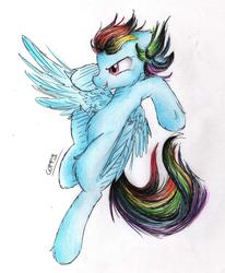 Size: 1971x2395 | Tagged: safe, artist:coffytacotuesday, rainbow dash, g4, action pose, female, solo, traditional art