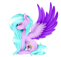 Size: 2647x2472 | Tagged: safe, artist:itsizzybel, oc, oc only, oc:moonflare, pegasus, pony, blushing, high res, simple background, sitting, solo, spread wings, transparent background