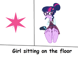 Size: 1440x1050 | Tagged: safe, sci-twi, twilight sparkle, equestria girls, g4, my little pony equestria girls: friendship games, barefoot, clothes, crystal prep academy uniform, cutie mark, feet, female, foot fetish, foot focus, logo, ms paint, school uniform, shoes, solo, text