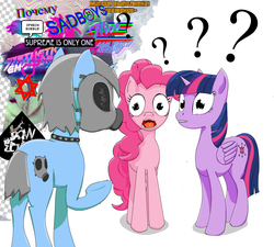 Size: 1200x1080 | Tagged: safe, artist:snecy, pinkie pie, twilight sparkle, oc, oc:lolvat, alicorn, pony, g4, gas mask, mask, text, twilight sparkle (alicorn)