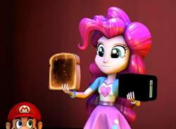 Size: 480x353 | Tagged: safe, pinkie pie, equestria girls, g4, 3d, bread, crossover, food, implied mariopie, male, mario, mariopie, source filmmaker, super mario bros., toast