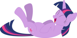 Size: 3568x1778 | Tagged: safe, artist:porygon2z, twilight sparkle, pony, unicorn, belly, cute, eyes closed, female, happy, invisible tickles, laughing, legs in air, mare, on back, open mouth, simple background, smiling, solo, transparent background, twiabetes, unicorn twilight, vector