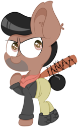 Size: 770x1212 | Tagged: safe, artist:pastelhorses, earth pony, pony, clothes, ear fluff, looking back, lucille, negan, ponified, scarf, shoes, simple background, smiling, solo, the walking dead, transparent background