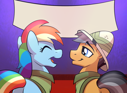 Size: 1155x852 | Tagged: safe, artist:drawponies, quibble pants, rainbow dash, g4, stranger than fan fiction, butt, clothes, duo, hat, open mouth, plot