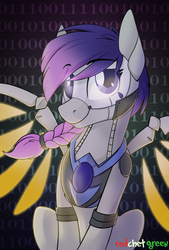 Size: 1000x1475 | Tagged: safe, artist:redchetgreen, oc, oc only, pony, robot, robot pony, artificial wings, augmented, braid, mechanical wing, solo, wings