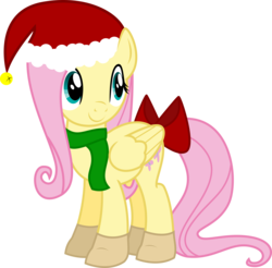 Size: 4500x4423 | Tagged: safe, artist:theshadowstone, fluttershy, g4, absurd resolution, clothes, cute, female, hat, santa hat, scarf, shyabetes, simple background, smiling, solo, transparent background, vector