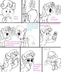 Size: 1206x1446 | Tagged: safe, artist:pepsi twist, silver spoon, sweetie belle, g4, comic, monochrome, poison joke