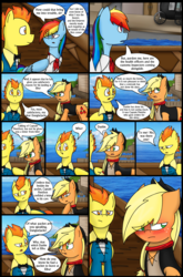 Size: 1280x1944 | Tagged: safe, artist:stuflox, applejack, rainbow dash, spitfire, comic:the count of monte rainbow, the count of monte rainbow, g4, blushing, clothes, comic, danglajacks, danglars, pierre morel, rainbow dantes, ship, the count of monte cristo