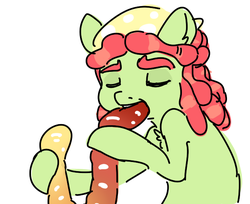 Size: 653x534 | Tagged: safe, artist:nobody, tree hugger, pony, g4, eating, eyes closed, female, gummy worm, ponified, solo
