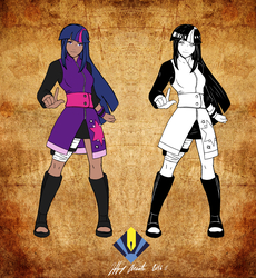 Size: 4688x5100 | Tagged: dead source, safe, artist:penspark, twilight sparkle, human, g4, absurd file size, absurd resolution, anime, boots, clothes, crossover, dark skin, humanized, kunoichi, looking at you, naruto, ninja, shoes, skirt