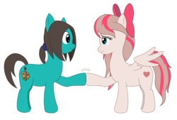 Size: 3662x2472 | Tagged: safe, artist:steelph, angel wings, oc, oc only, oc:artist, earth pony, pegasus, pony, g4, high res, hoofbump, simple background, transparent background