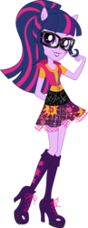 Size: 5594x14394 | Tagged: safe, artist:sugar-loop, sci-twi, twilight sparkle, equestria girls, g4, .ai available, .svg available, absurd resolution, alternative cutie mark placement, box art, clothes, doll, female, glasses, high heel boots, lipstick, school spirit, simple background, skirt, solo, transparent background, vector