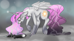 Size: 800x450 | Tagged: safe, artist:arianabananava, princess celestia, g4, come home soon, crying, female, solo
