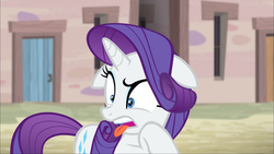 Size: 1920x1080 | Tagged: safe, screencap, rarity, pony, g4, the cutie map, disgusted, dramatic, faic, female, floppy ears, gagging, mare, raised eyebrow, solo, tongue out