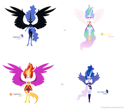 Size: 2476x2160 | Tagged: dead source, safe, artist:prettycelestia, nightmare moon, nightmare star, princess celestia, princess luna, human, equestria girls, g4, daydream-ified, high res, midnight-ified, nightmarified