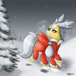 Size: 3000x3000 | Tagged: safe, artist:bean-sprouts, delibird, crossover, high res, hoofprints, pokémon, ponified, snow, solo