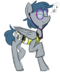 Size: 1554x1932 | Tagged: safe, artist:roseyicywolf, oc, oc only, oc:bright idea, pegasus, pony, earbuds, glasses, simple background, solo, transparent background