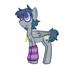 Size: 2500x2500 | Tagged: safe, artist:roseyicywolf, oc, oc only, oc:bright idea, pegasus, pony, cutie mark, folded wings, glasses, high res, jewelry, leg warmers, lightbulb, lighting bolt, looking up, necklace, simple background, smiling, solo, transparent background, wings