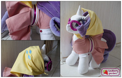 Size: 1358x868 | Tagged: safe, artist:sewberrygarden, rarity, g4, sleepless in ponyville, camping outfit, clothes, dress, glasses, hat, irl, photo, plushie, solo