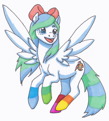 Size: 3121x3479 | Tagged: safe, artist:breadworth, oc, oc only, oc:splatterpaint, pegasus, pony, bow, female, hair bow, high res, mare, solo, traditional art