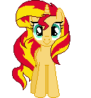 Size: 128x139 | Tagged: safe, artist:onil innarin, derpibooru exclusive, sunset shimmer, pony, g4, c:, female, looking at you, mare, pixel art, simple background, solo, transparent background