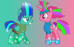 Size: 2905x1853 | Tagged: safe, artist:mixelfangirl100, alicorn, pegasus, pony, branch (trolls), duo, duo male and female, female, male, mare, ponified, poppy help springwater, rainbow power, rainbow power-ified, stallion, trolls