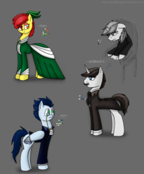 Size: 1280x1551 | Tagged: safe, artist:stuflox, apple bloom, hondo flanks, soarin', earth pony, pony, g4, broken horn, clothes, crossover, dress, eugenie danglars, horn, maximilien morrel, nortier de villefort, older, ponified, reference sheet, the count of monte cristo