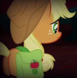 Size: 614x618 | Tagged: safe, screencap, applejack, earth pony, pony, g4, somepony to watch over me, butt, cropped, female, freckles, mare, plot, saddle bag, solo