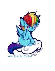 Size: 2975x3850 | Tagged: safe, artist:kimistrylooneyartis, rainbow dash, g4, cloud, female, filly, filly rainbow dash, simple background, solo