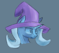 Size: 723x653 | Tagged: safe, artist:post-it, trixie, pony, unicorn, g4, bust, female, mare, portrait, simple background, solo, trixie's hat