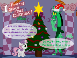 Size: 1024x768 | Tagged: safe, artist:bronybyexception, discord, sweetie belle, pony, g4, advent calendar, christmas, christmas tree, dr. seuss, how the grinch stole christmas, the grinch, tree