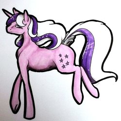 Size: 1024x1028 | Tagged: safe, artist:oneiria-fylakas, part of a set, twilight, g1, g4, bow, female, g1 to g4, generation leap, solo, tail bow, traditional art